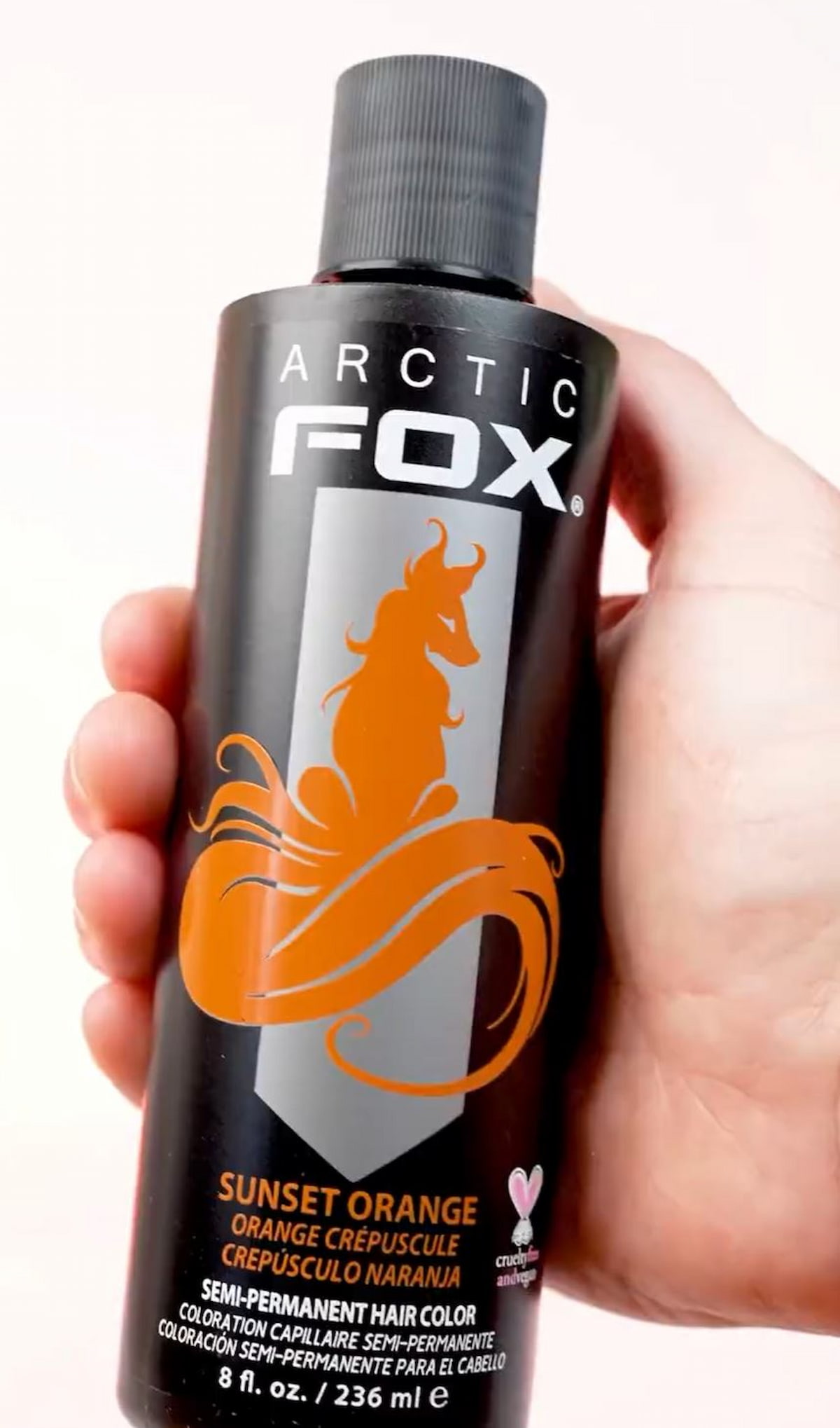 A bottle of Artic Fox brand vegan hair dye.