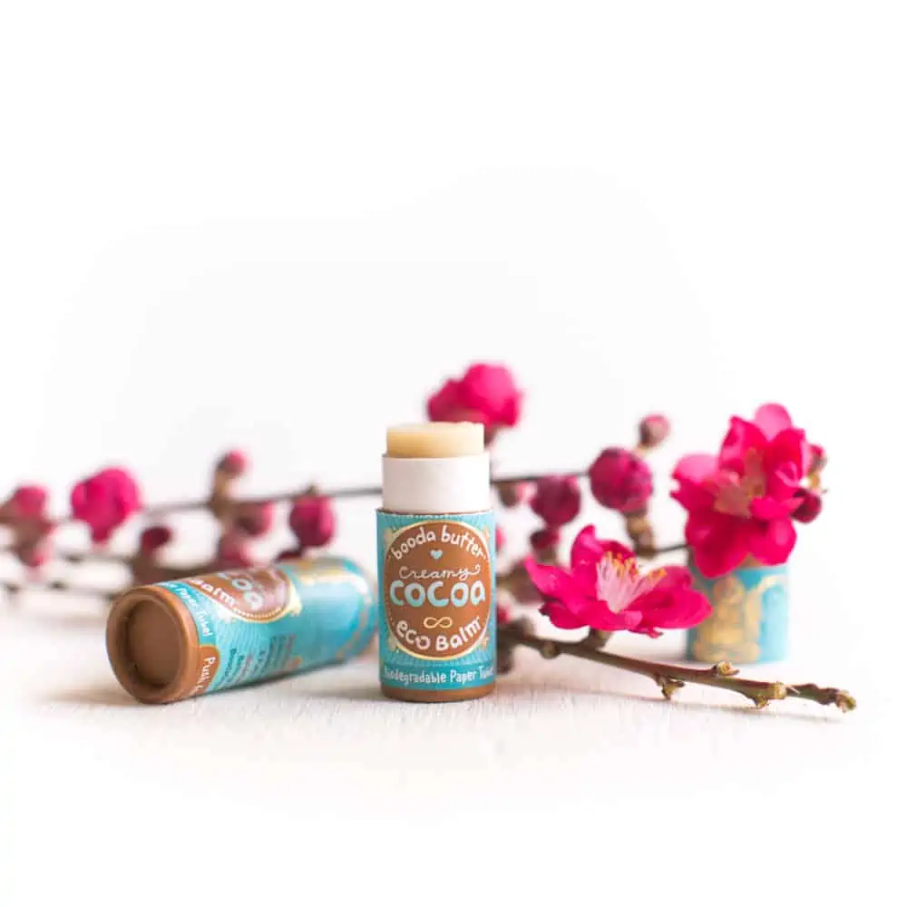 Vegan biodegradable eco lip balm from Booda Organics.