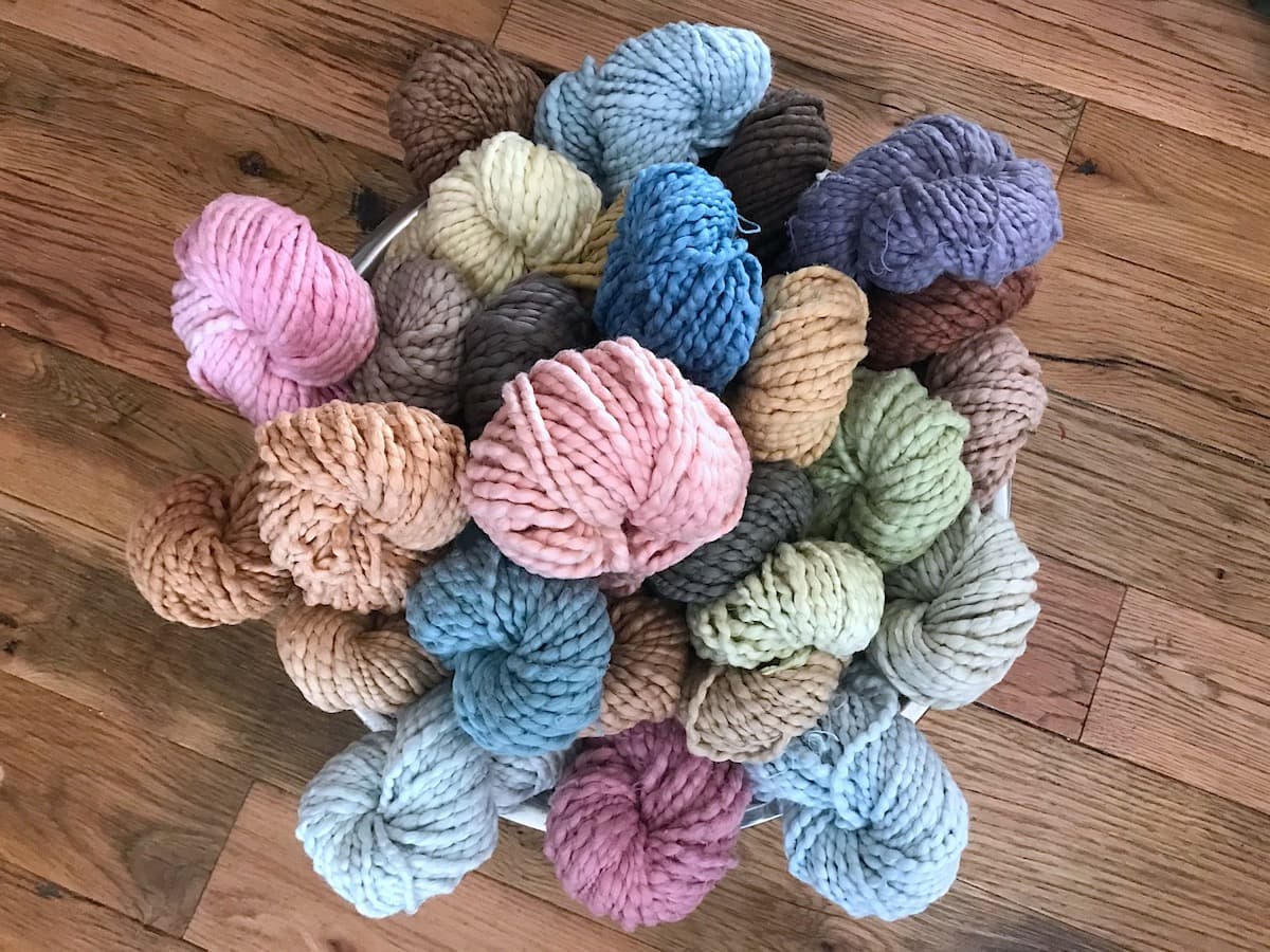Beautiful skeins of colored vegan yarn by Eco Butterfly Organics.