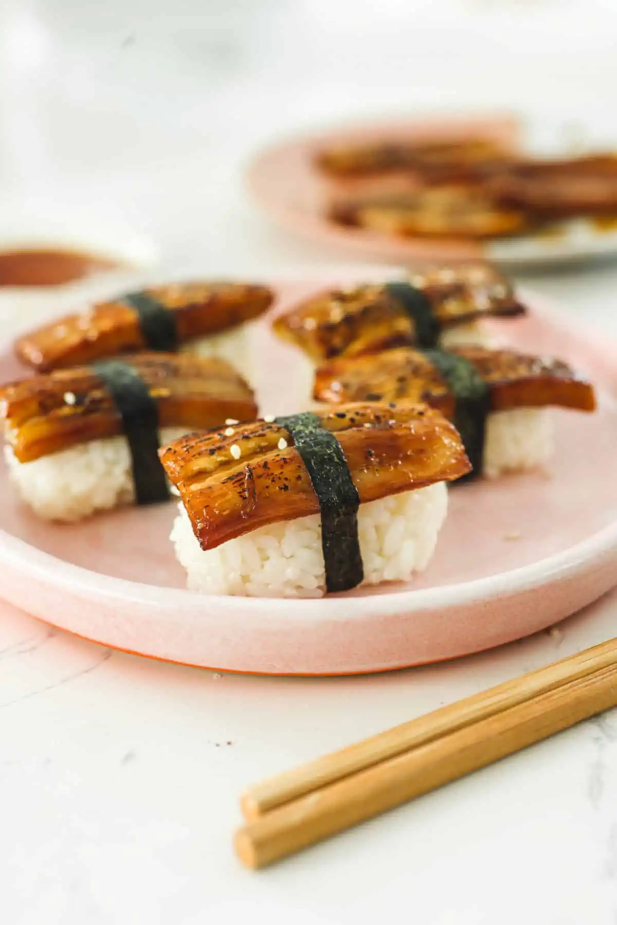 A plate of eggplant eel unagi.
