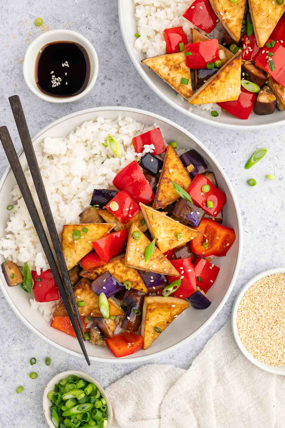 Eggplant tofu, with rice.