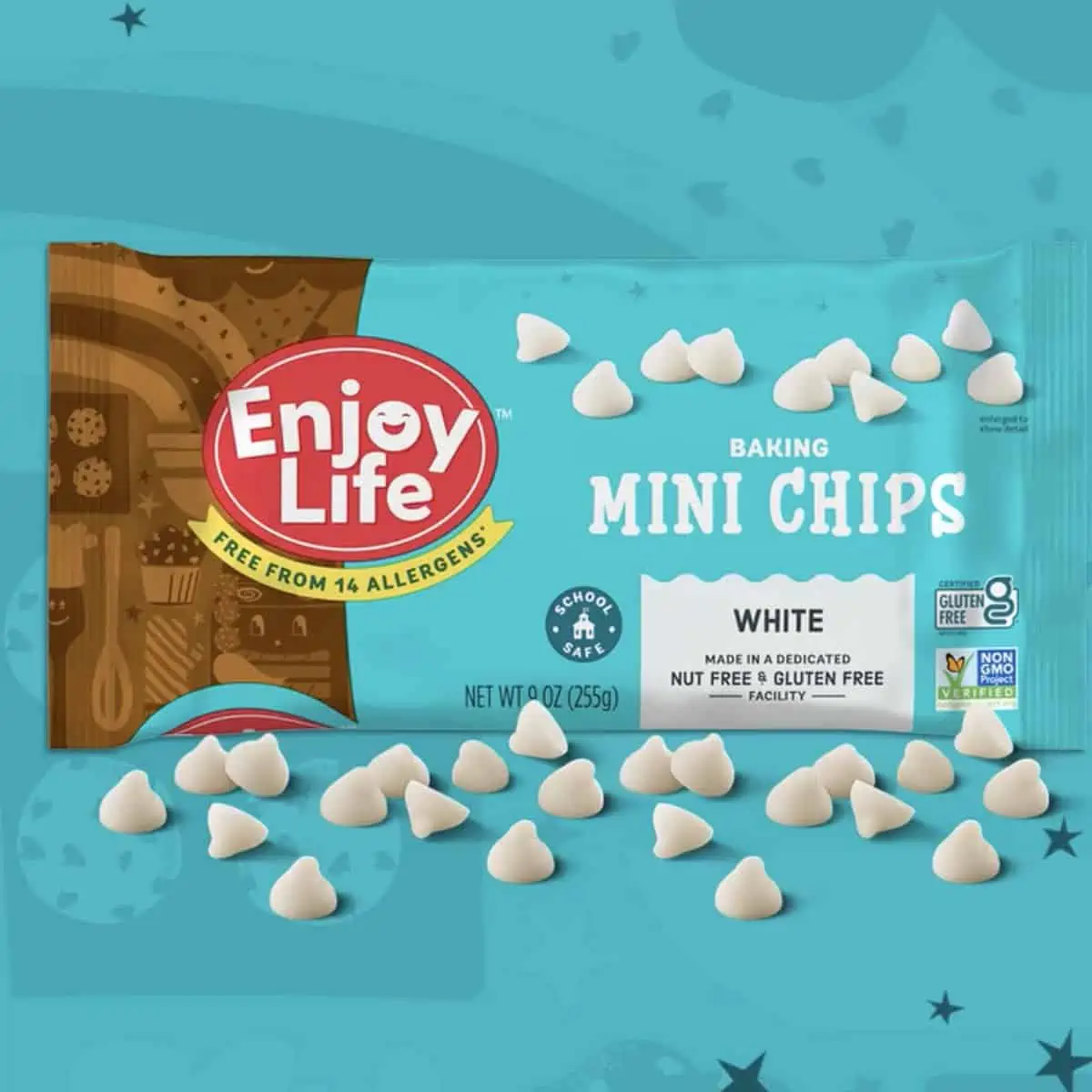 Vegan white chocolate chips from the brand Enjoy Life.