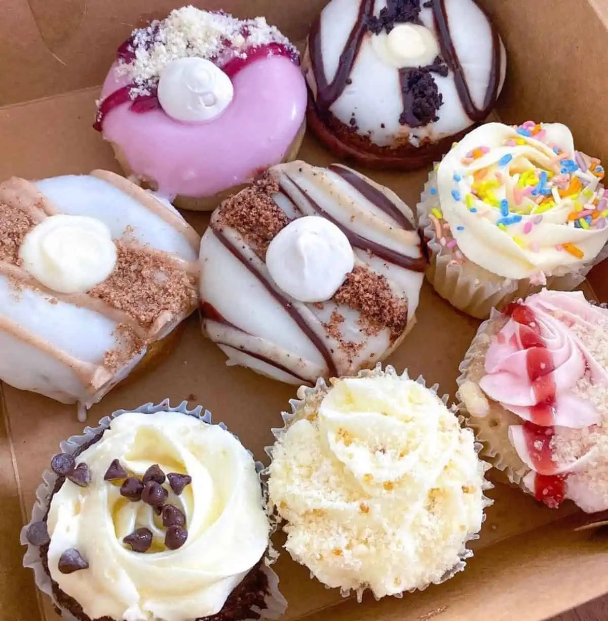 Assorted vegan donuts and cupcakes from HaleLife Bakery, gluten-free and shipped fresh.