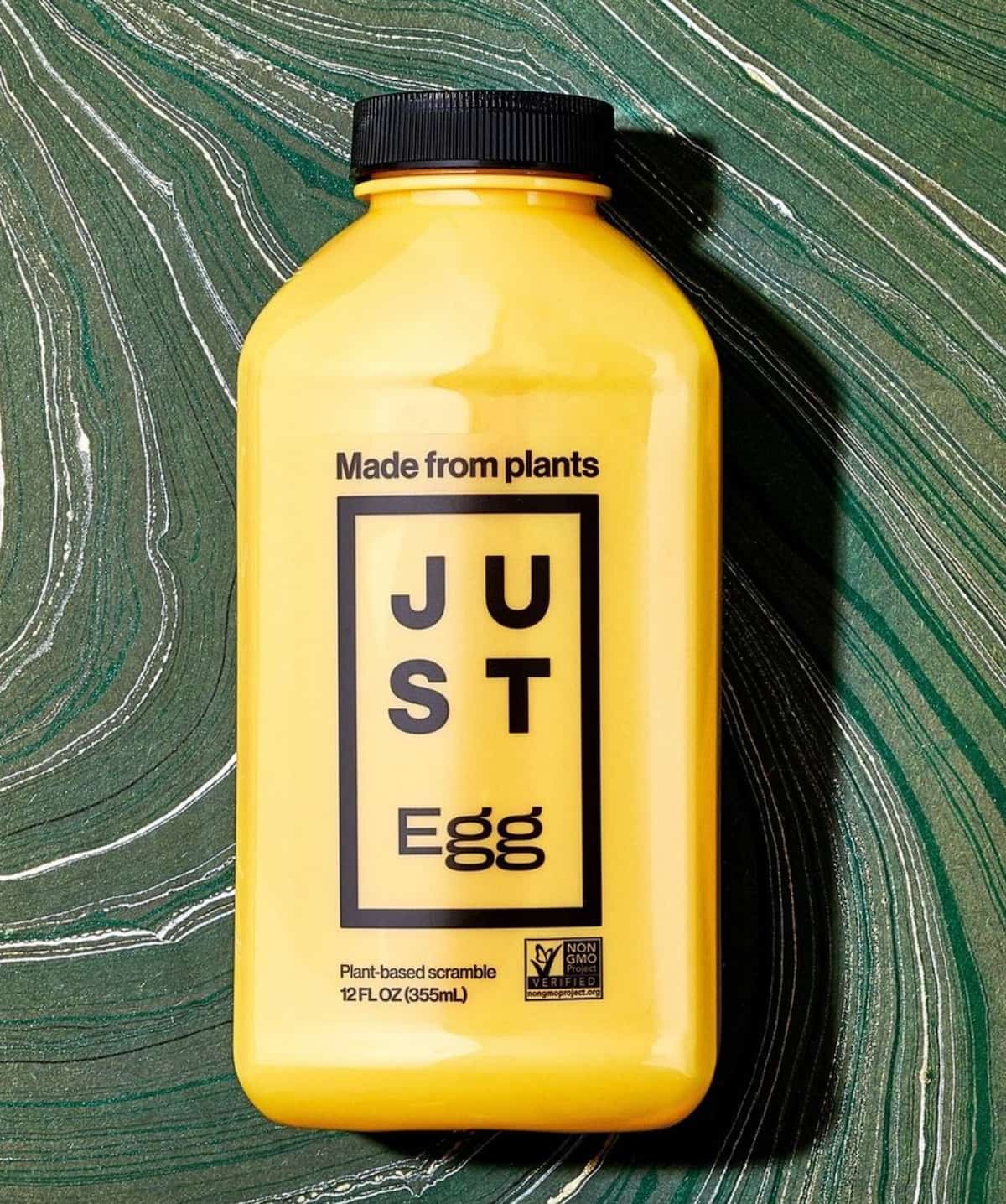 A bottle of JUST Egg vegan egg alternative.