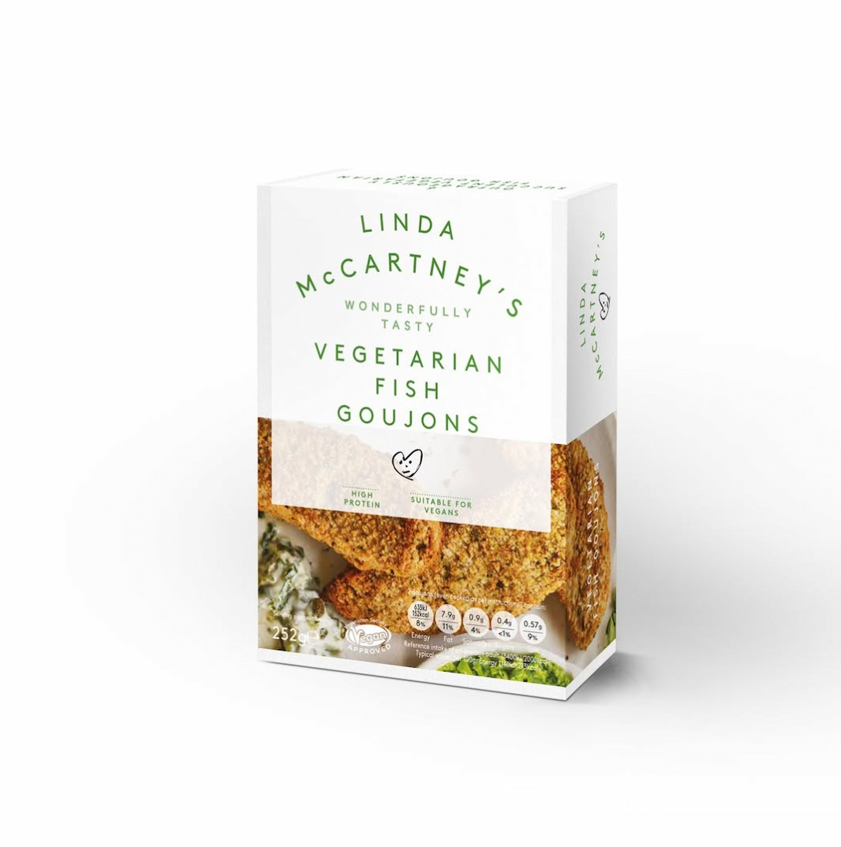 A box of vegan-friendly fish goujons by the Linda McCartney brand.
