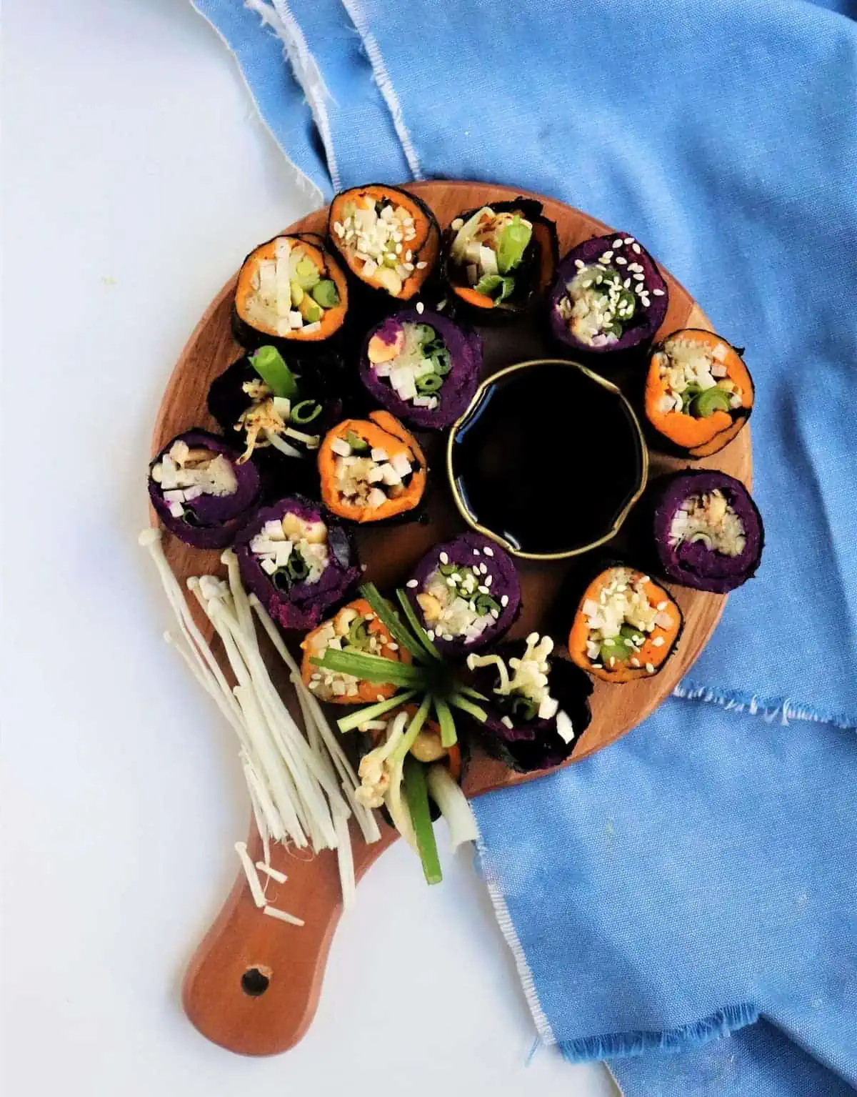 No rice maki rolls with sweet potato.