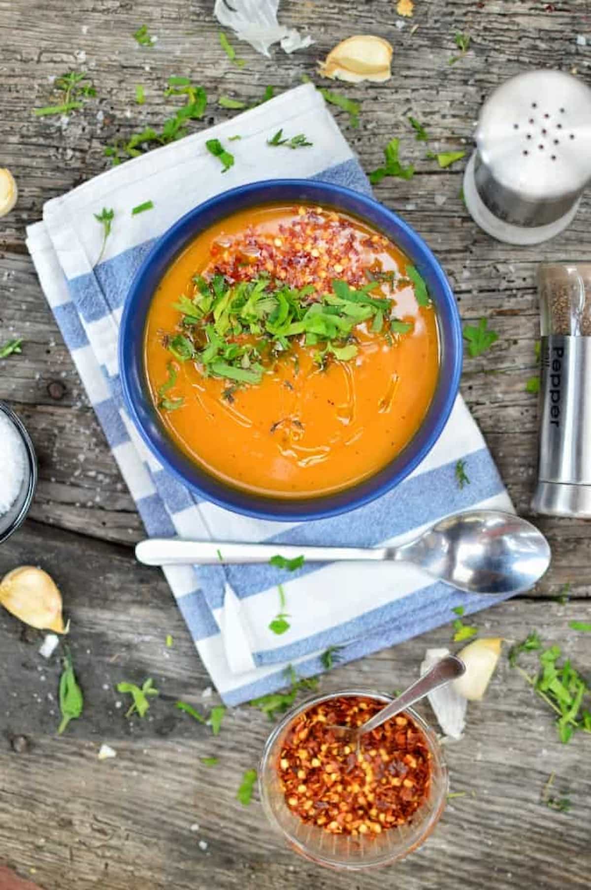 A bowl of one-pot sweet potato soup.