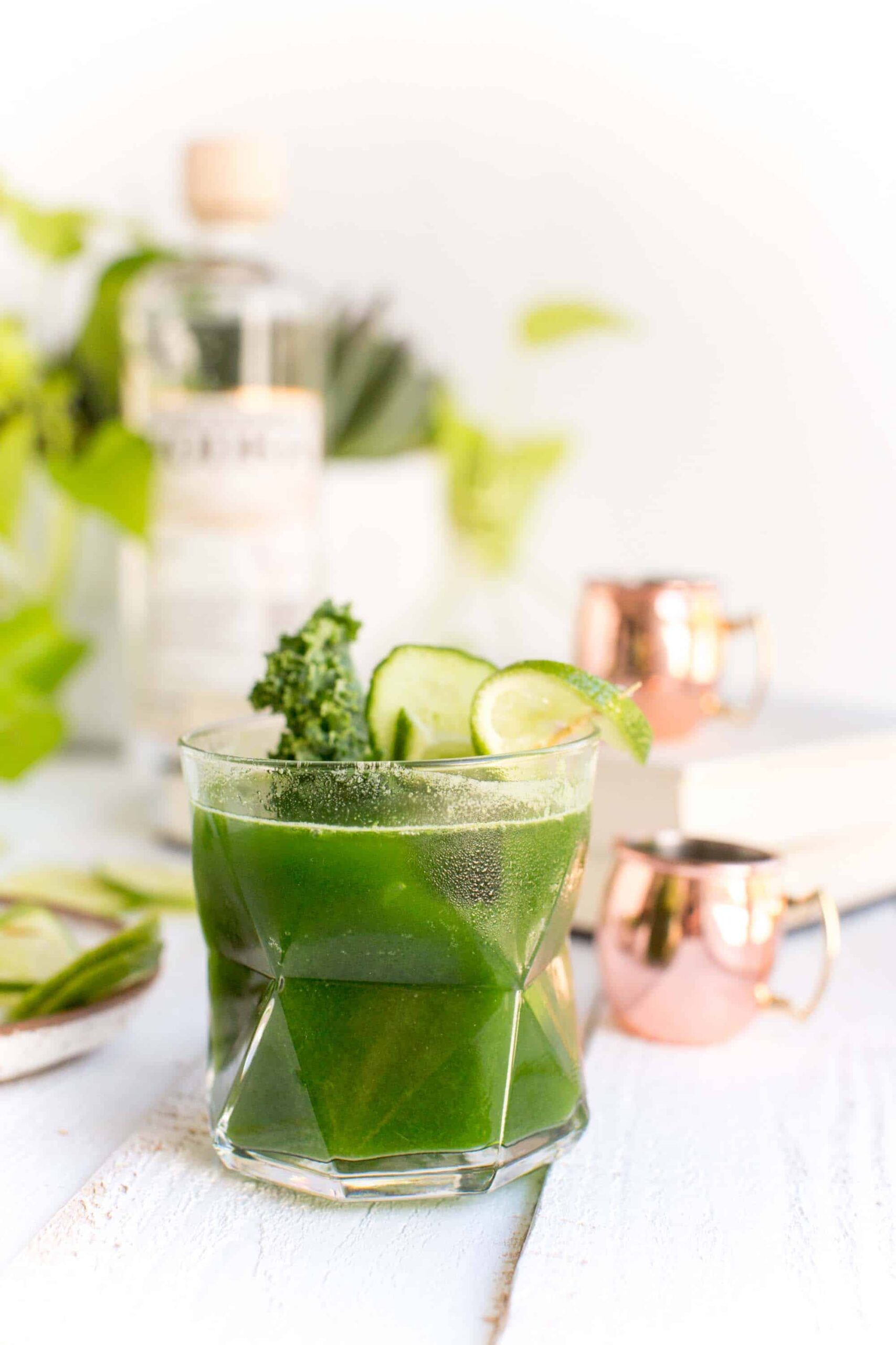 A kale cocktail in a glass.