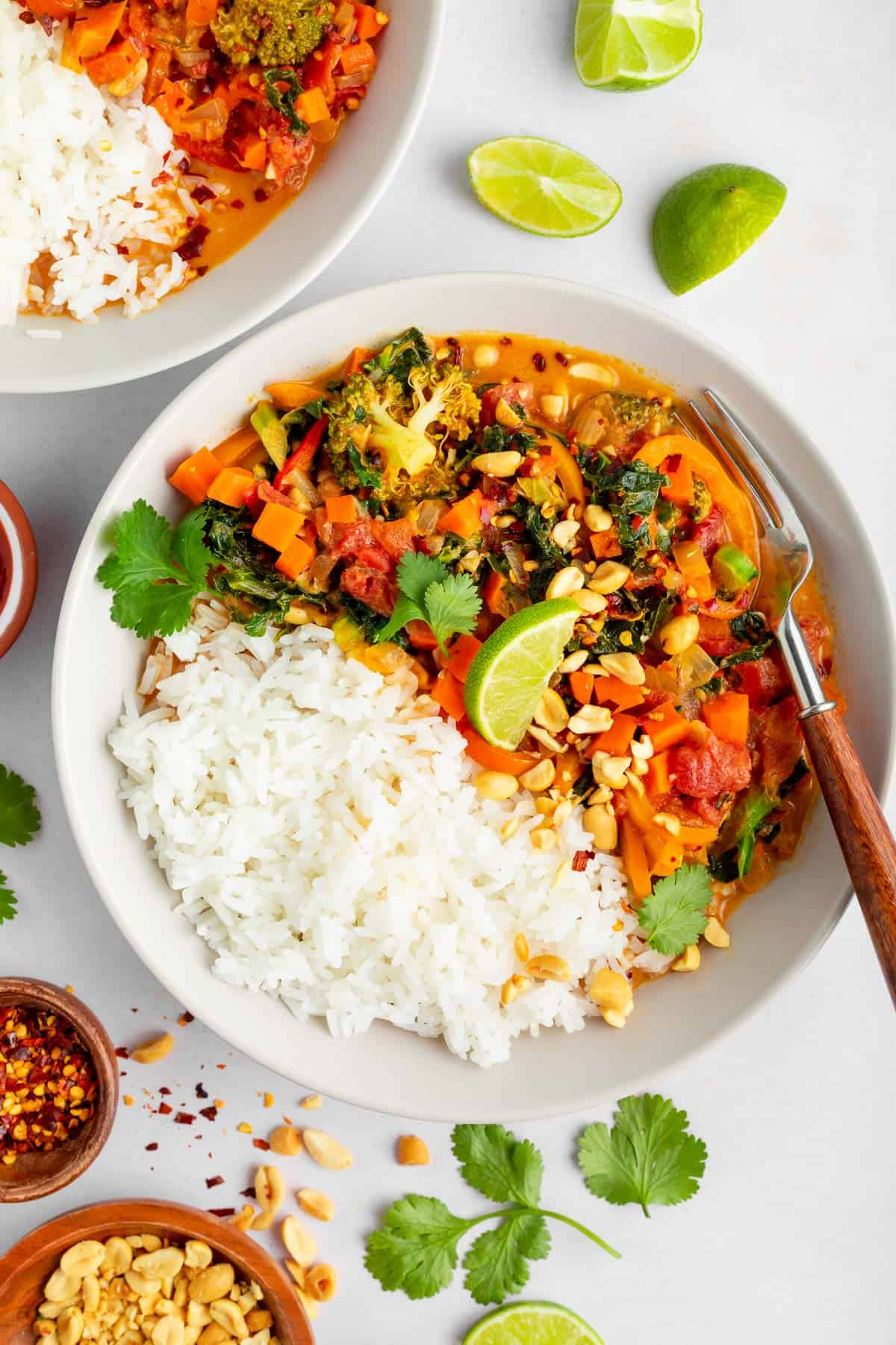 A bowl of vegan Thai red curry.