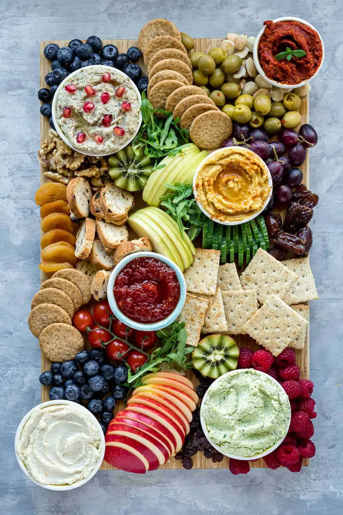 A festive vegan holiday charcuterie board.