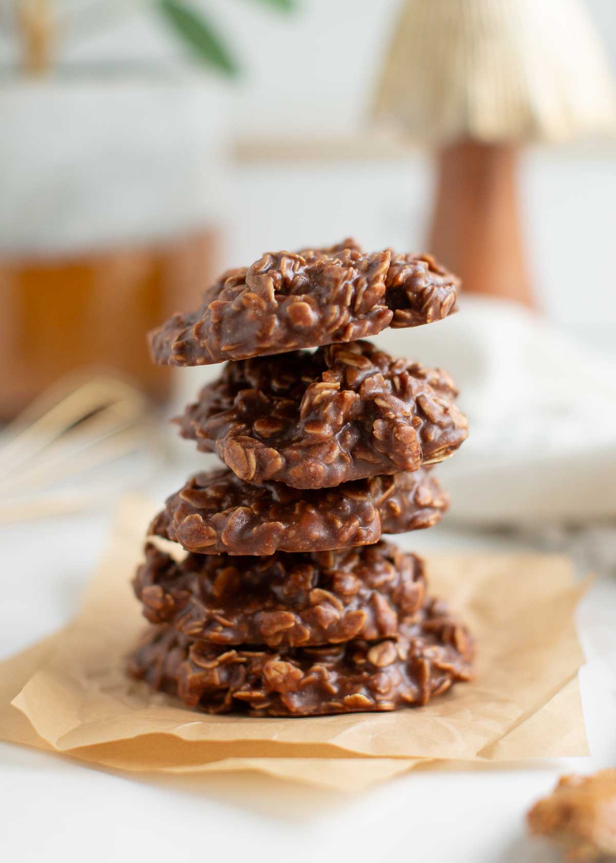 A stack of vegan no-bake cookies.