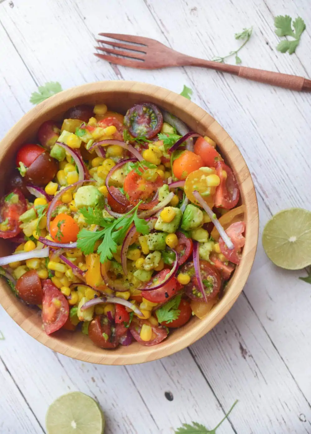 Fresh Summer Corn Tomato Salad Recipe in a serving bowl.