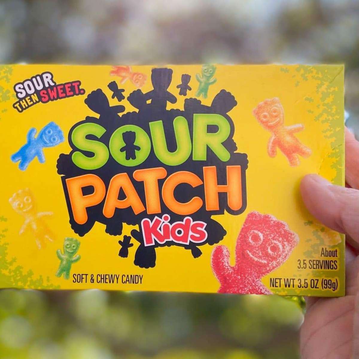 A box of Sour Patch Kids candy.