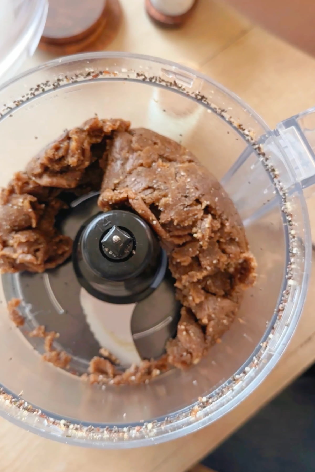 Dough for the brain ball truffles in a food processor.