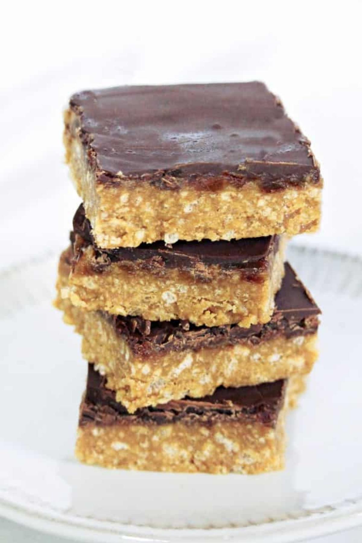 A stack of caramel rice krispie squares.