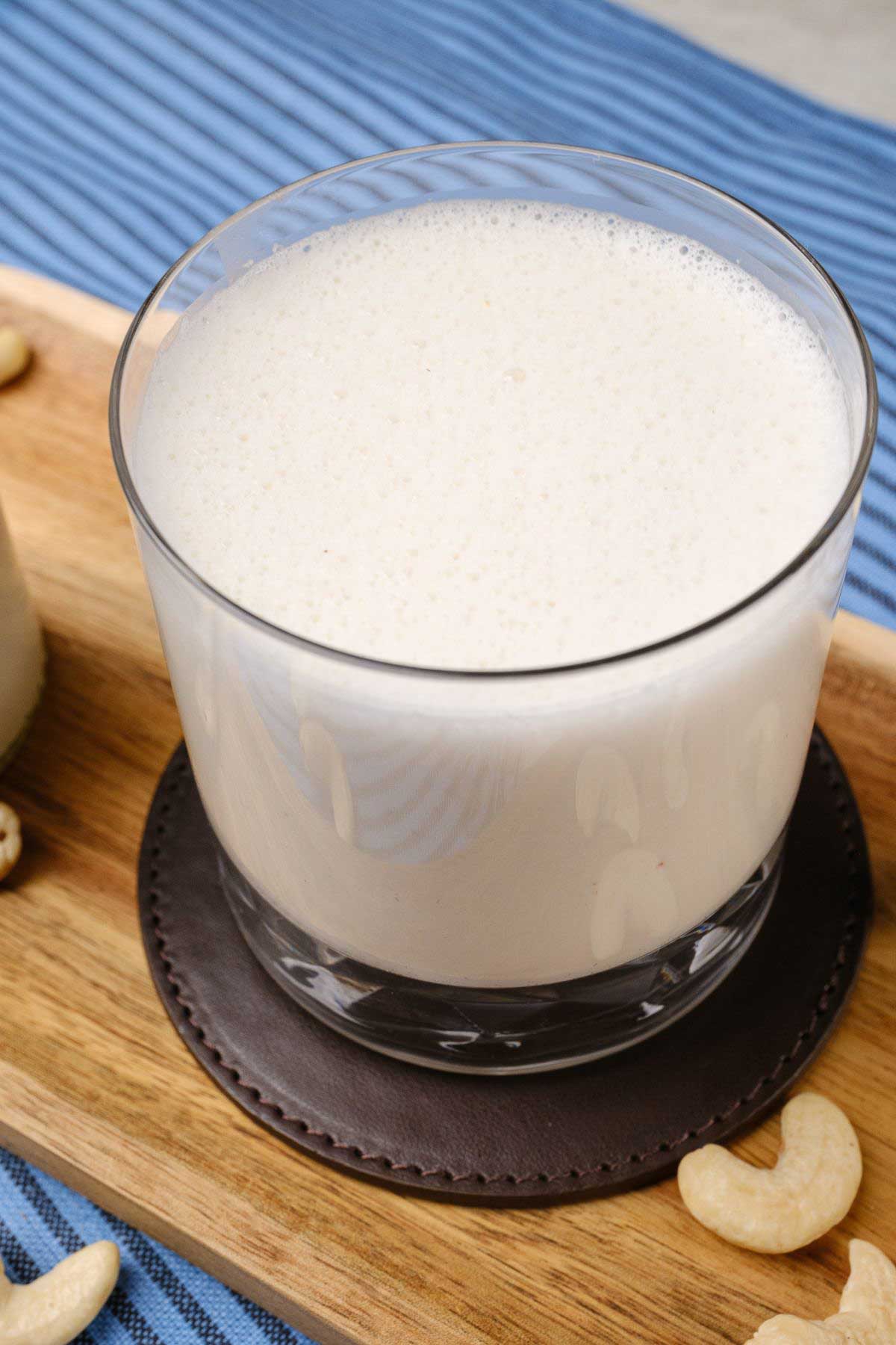 A glass of homemade cashew milk.