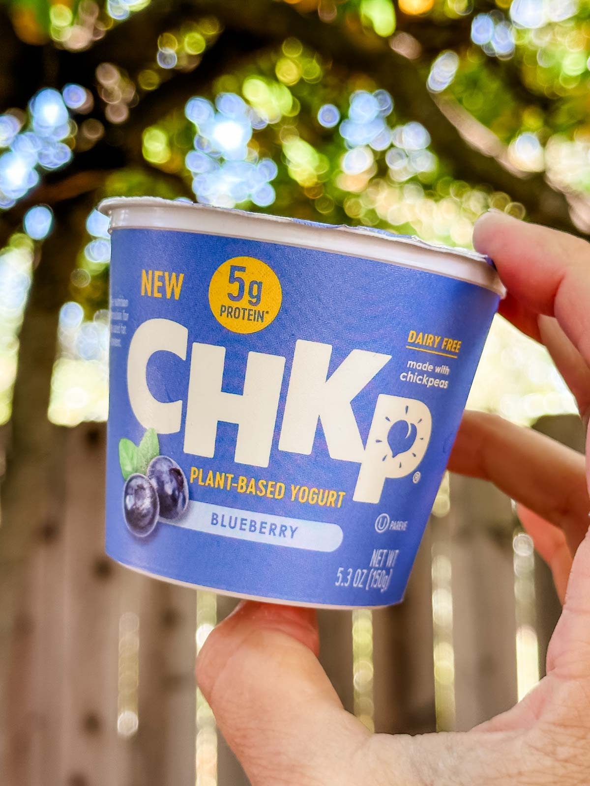 A container of Chkp vegan yogurt.