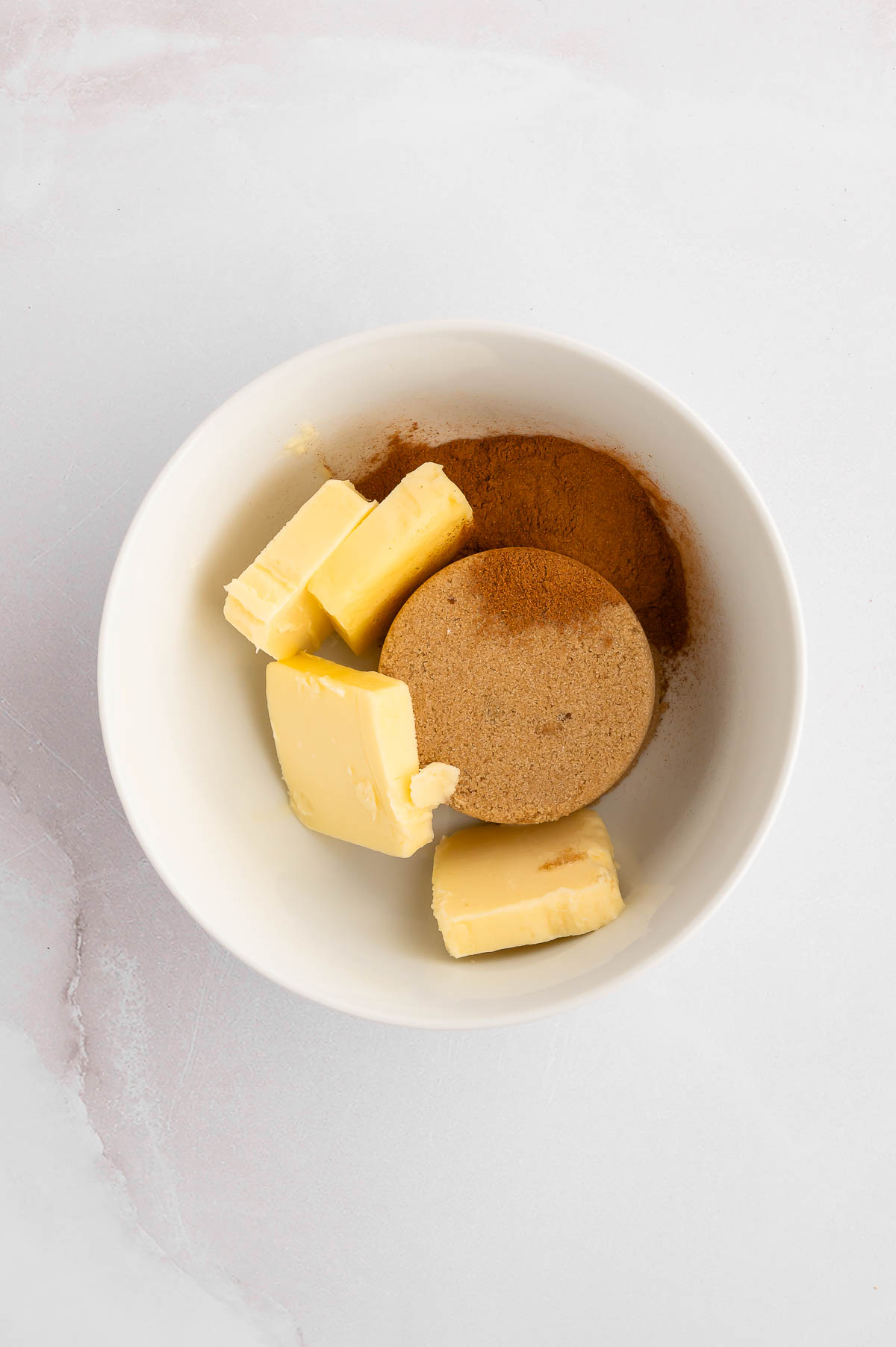 Ingredients for making a sweet cinnamon filling for vegan challah.