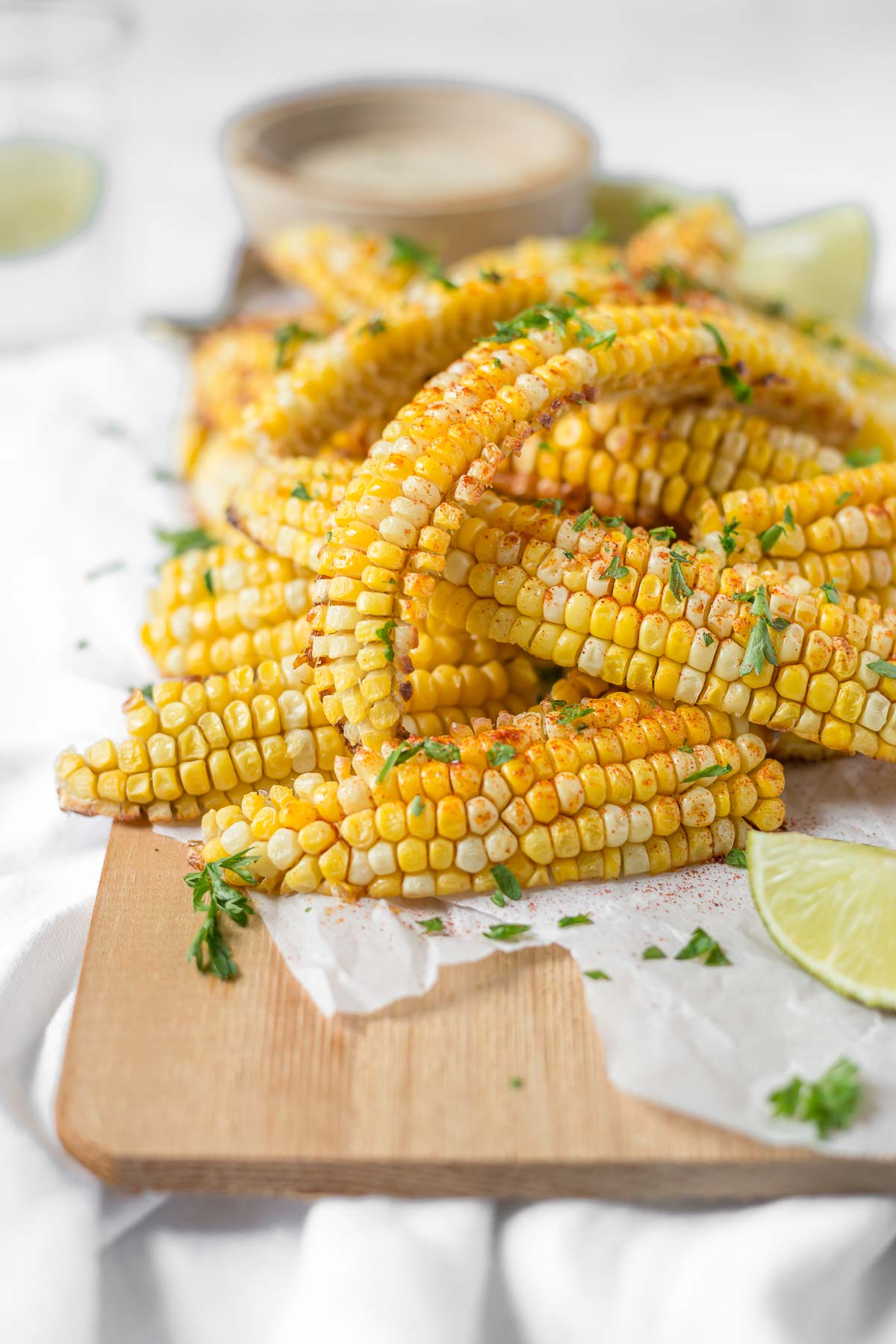 Corn ribs on a wooden board.