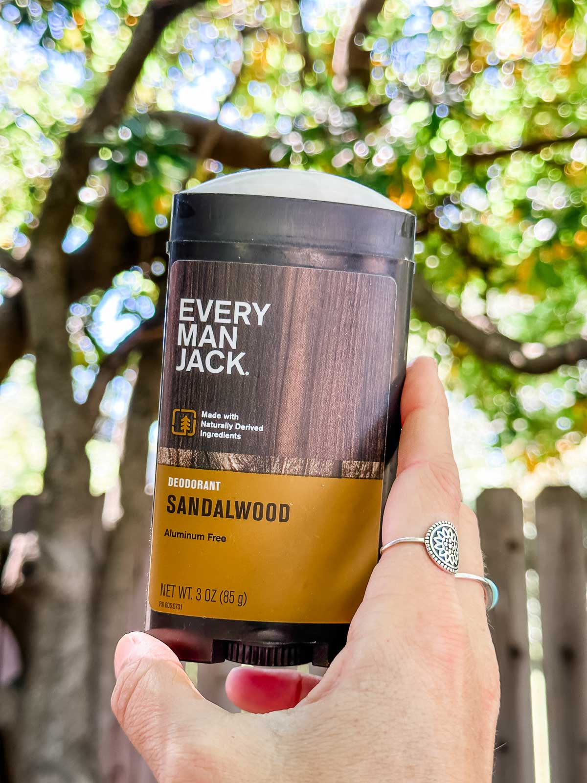 A container of Every Man Jack brand vegan deodorant.