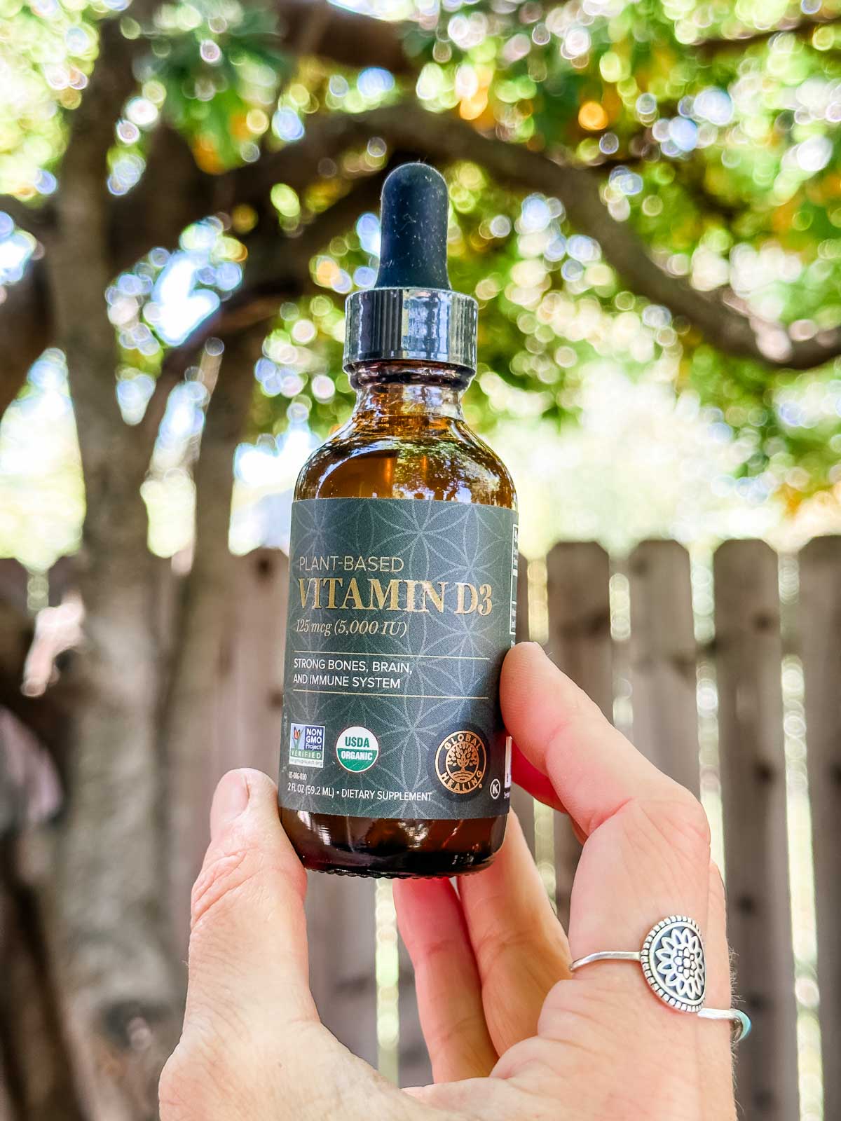 A bottle of Global Healing brand vitamin d3.