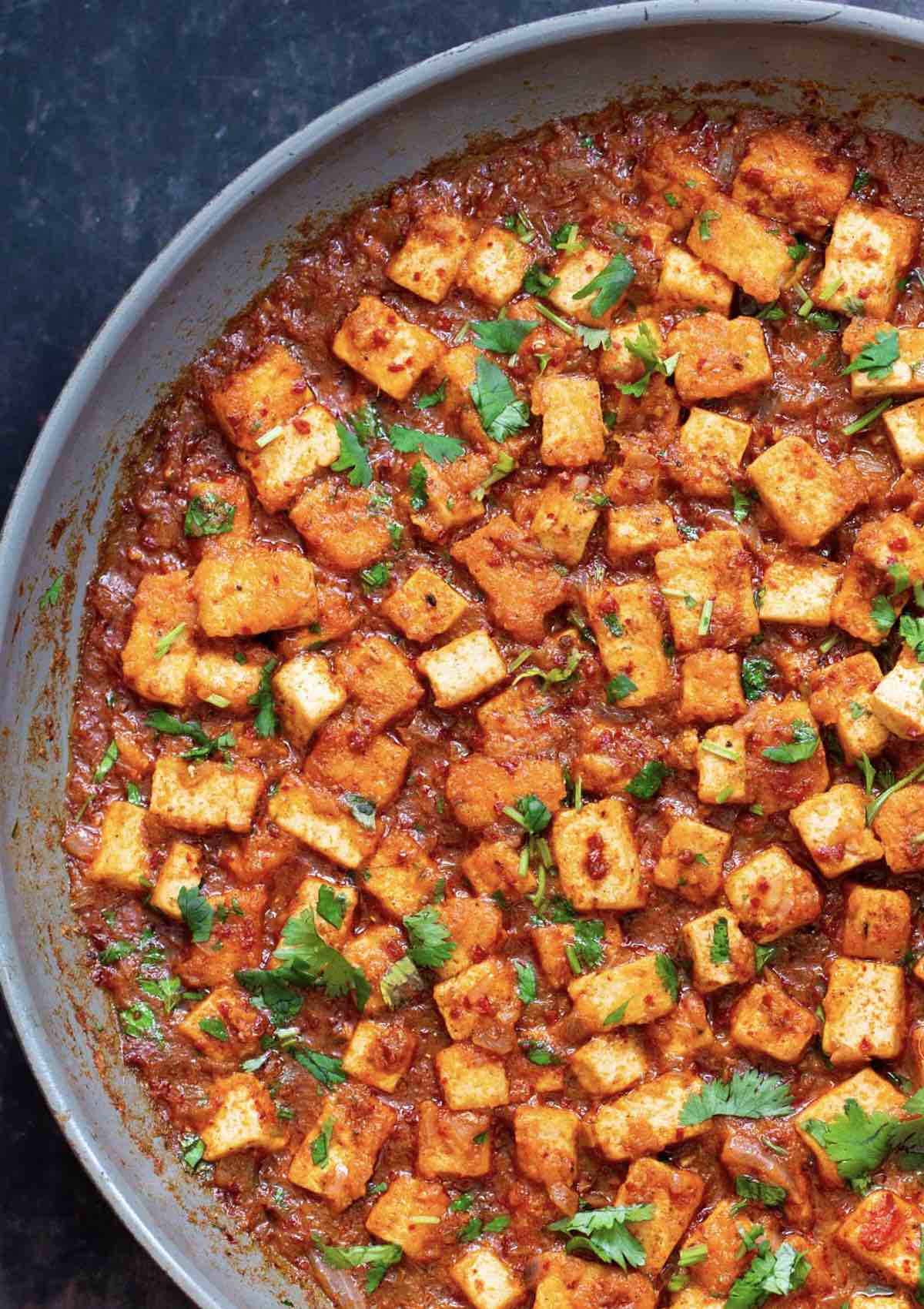 Indian vindaloo dish made vegan with tofu.