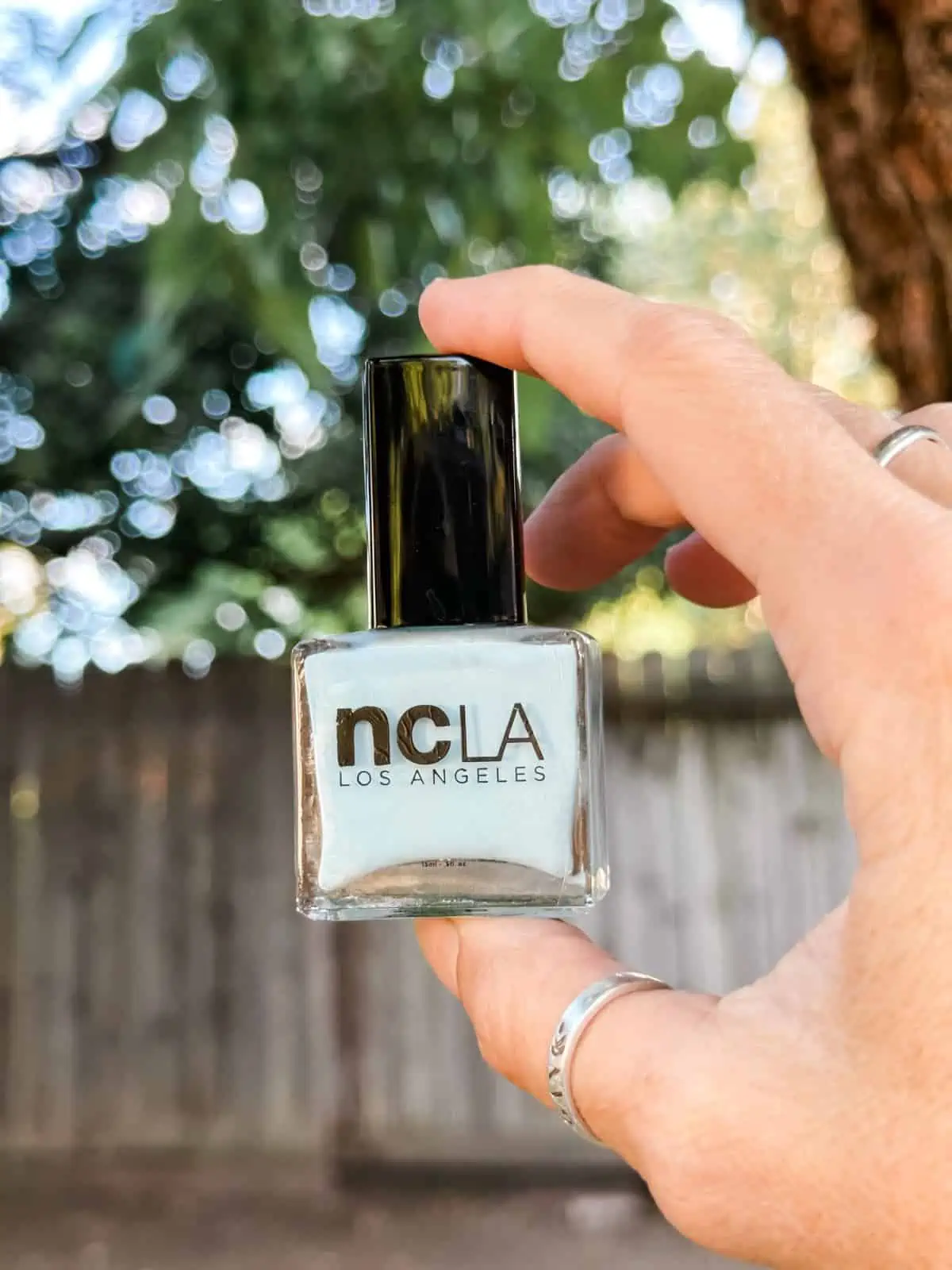 Light blue nail polish from NCLA cruelty-free vegan brand.