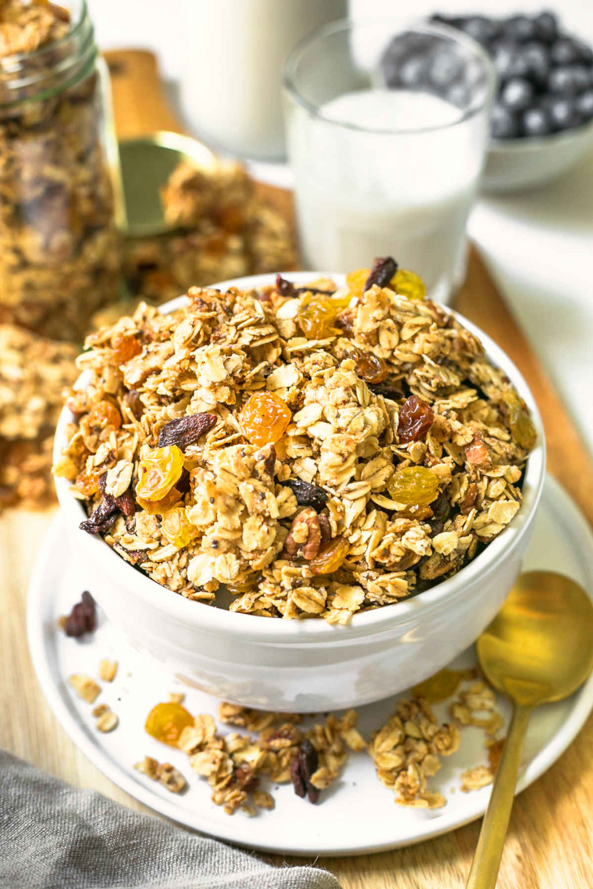 Maple pecan vegan granola in a bowl.