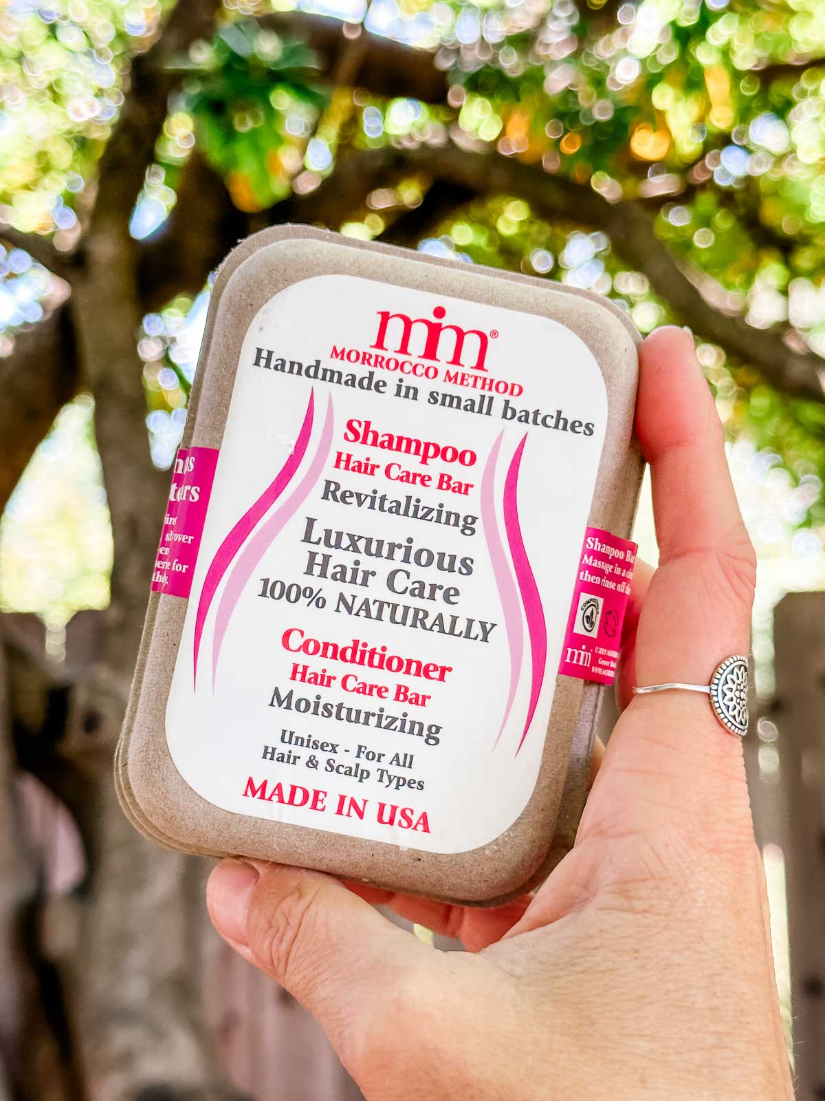 A Morrocco Method brand vegan shampoo bar.