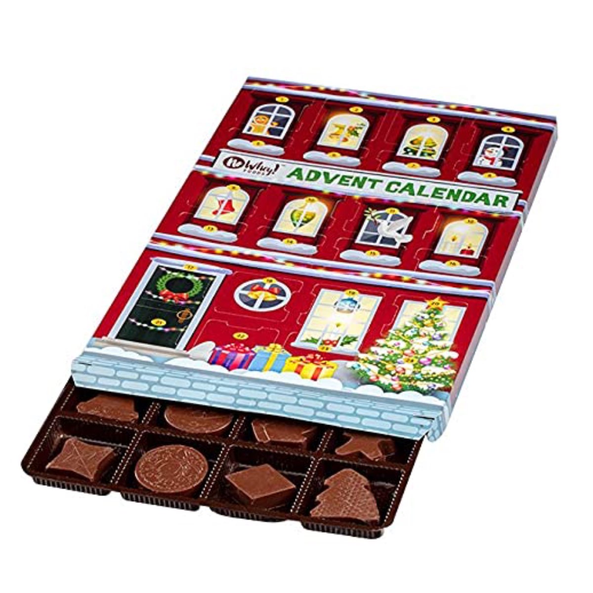Vegan advent calendar from No Whey Foods filled with dairy-free chocolates.