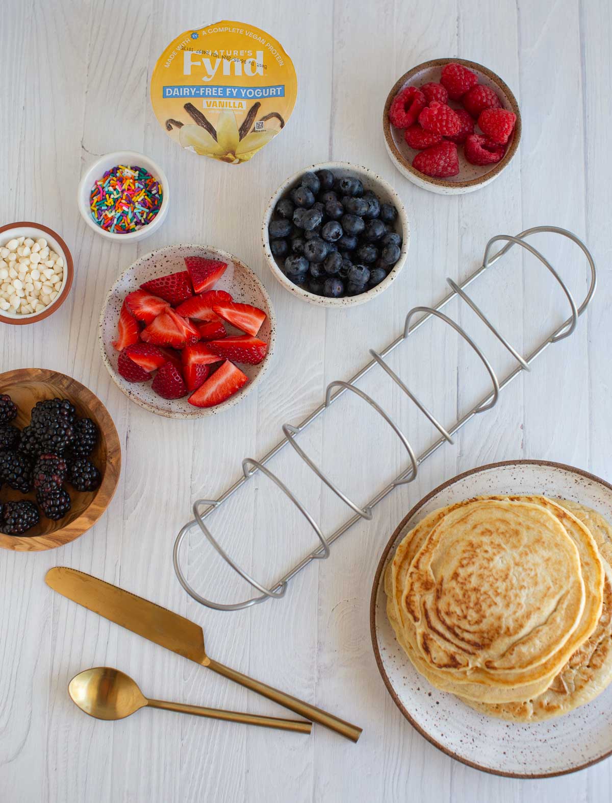 A set up for serving pancake tacos.