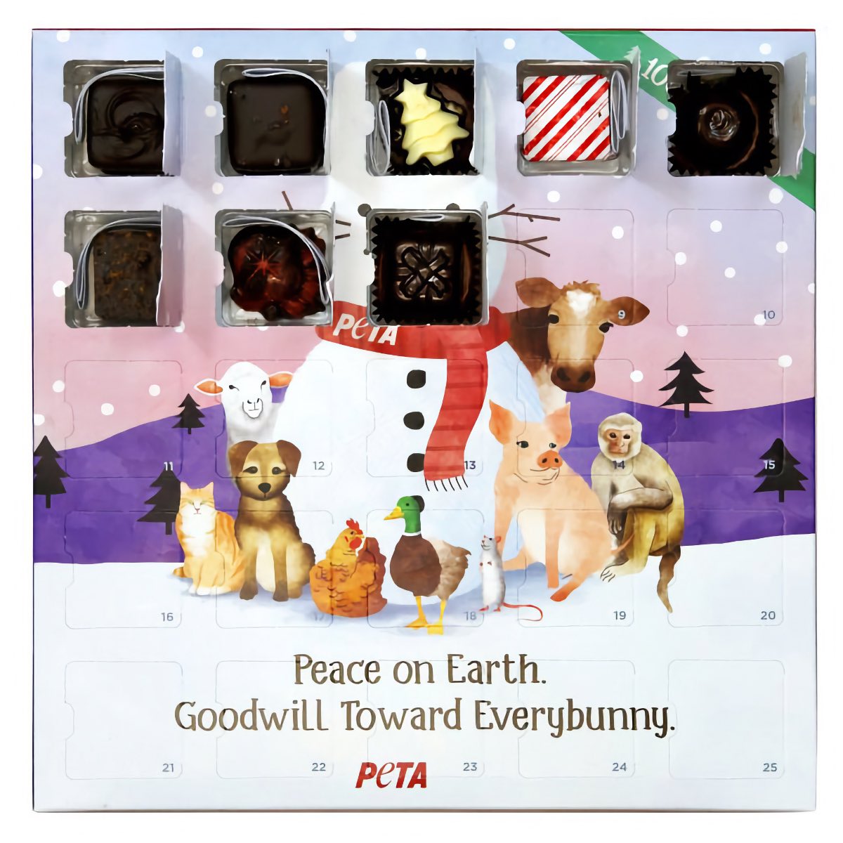 PETA's vegan chocolate advent calendar box.