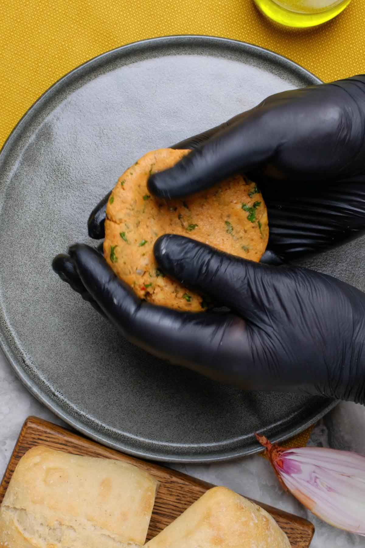 A hand-formed pizza burger.