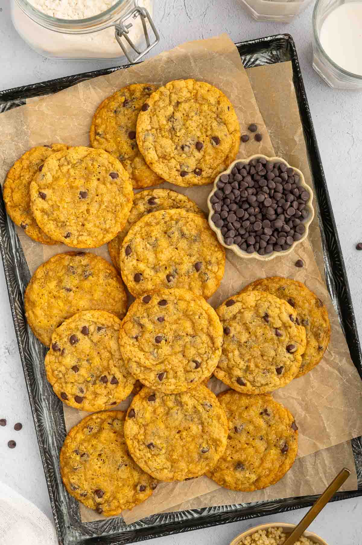 Quinoa cookies on a baking sheet.