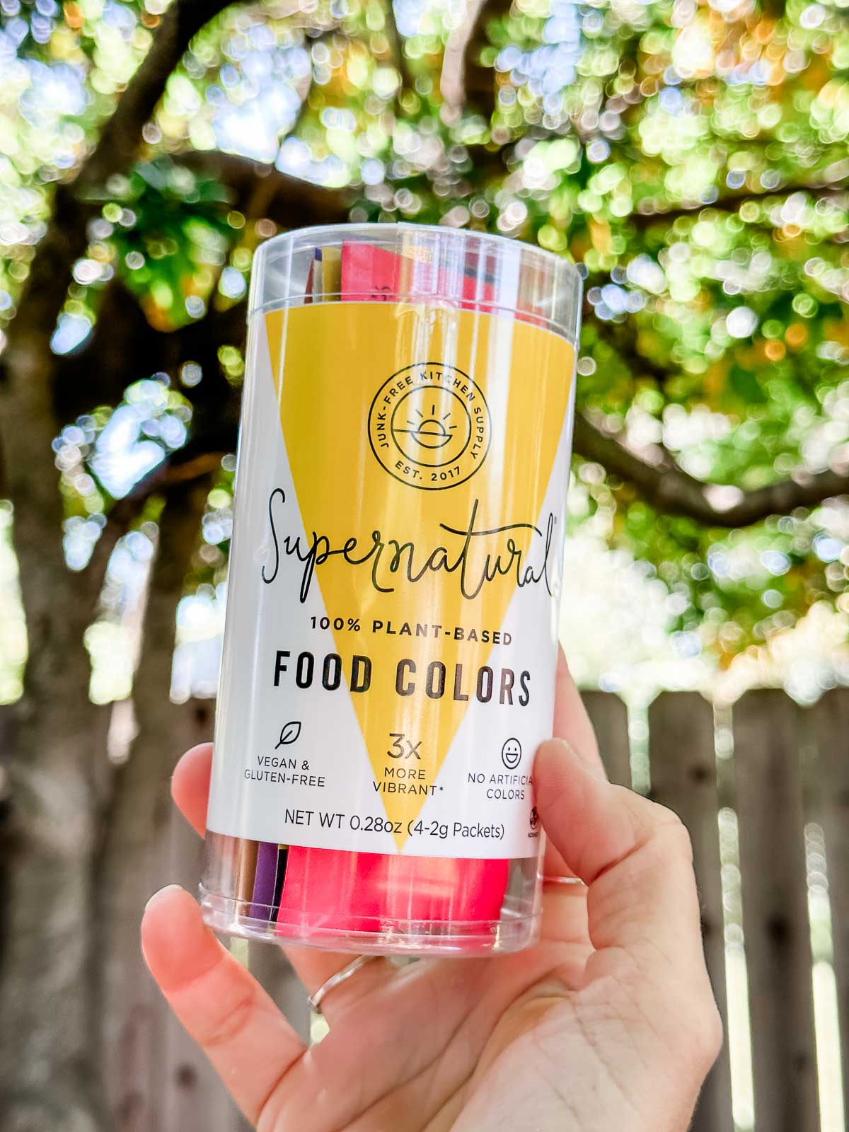 A container of Supernatural brand vegan food colors.