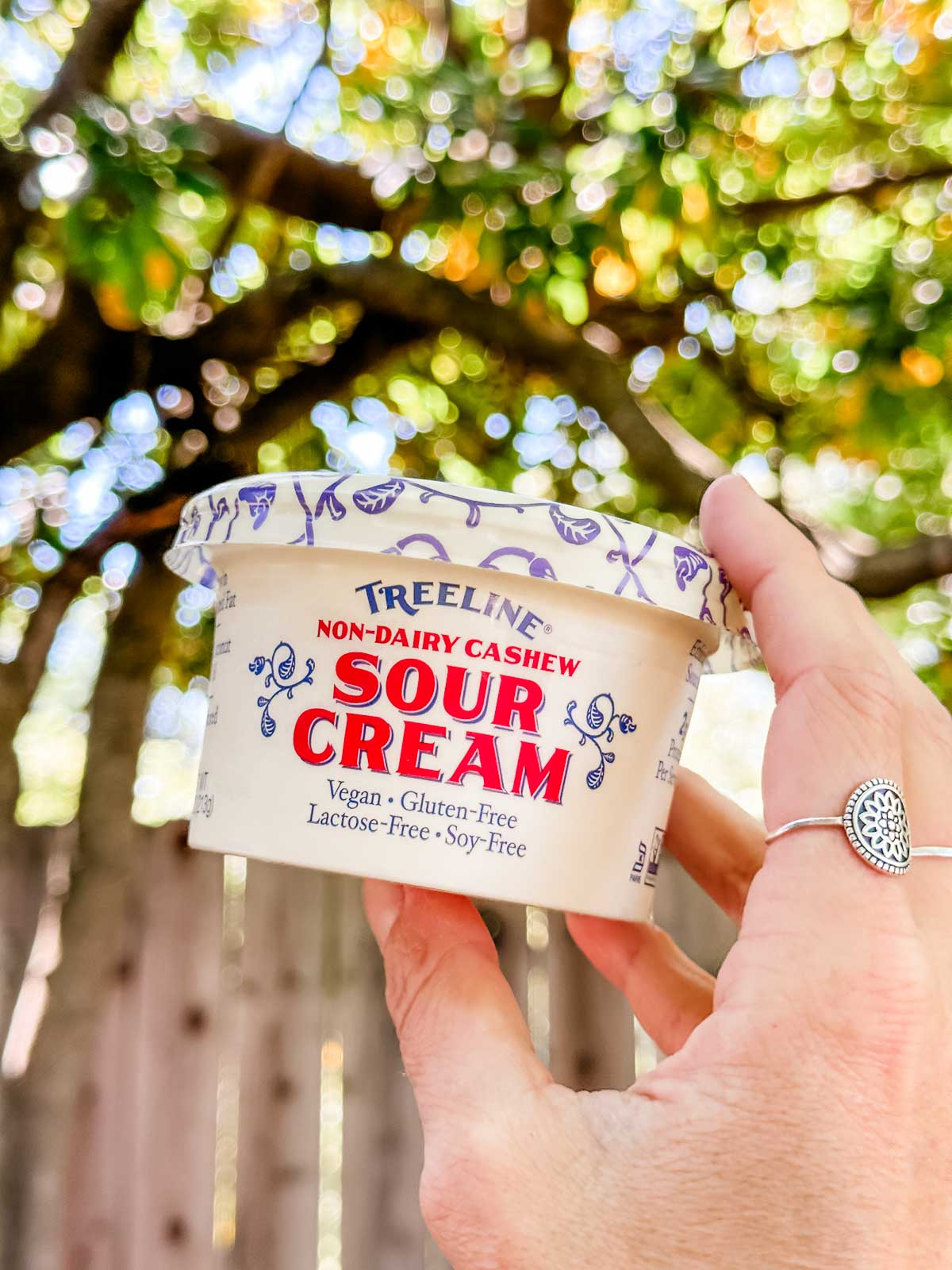 A container of Treeline brand vegan sour cream.