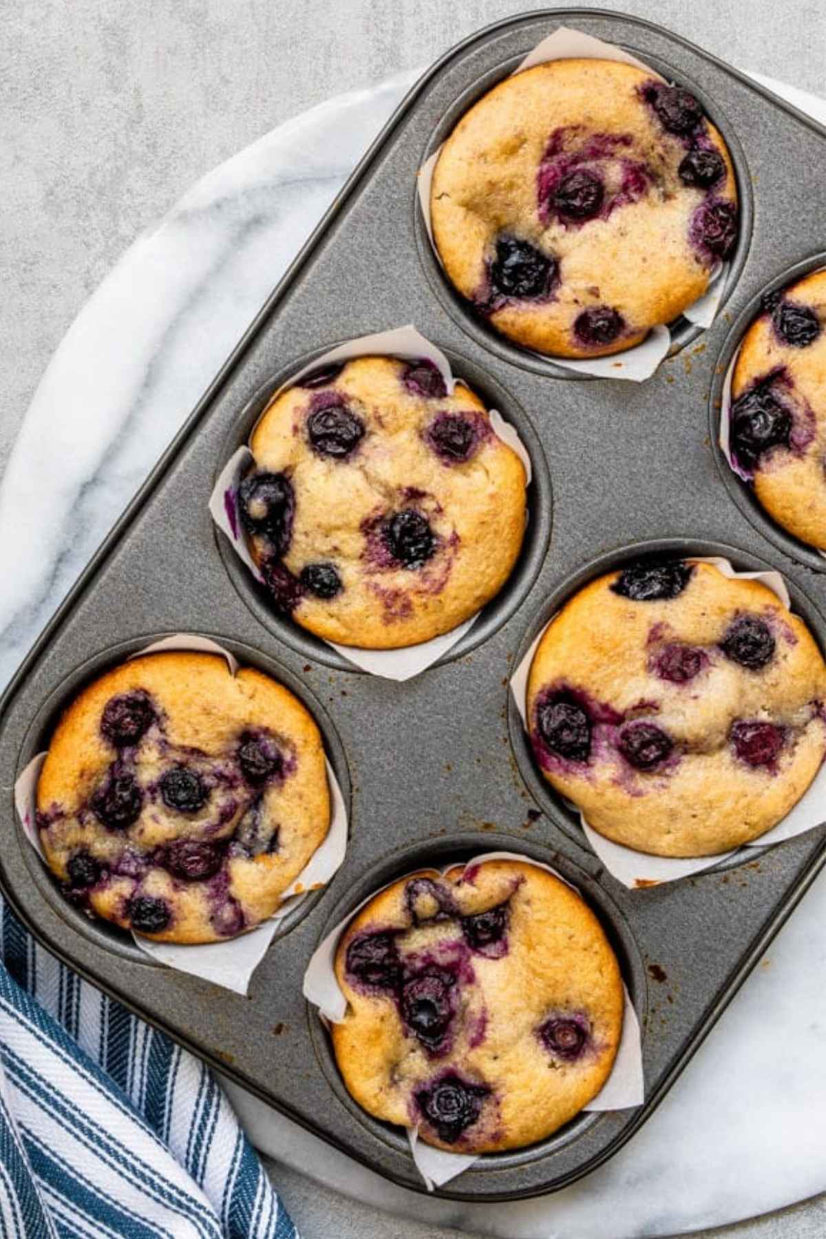 Freshly baked dairy- and egg-free blueberry muffins.