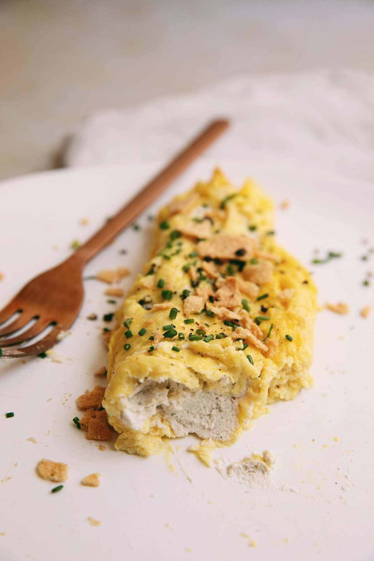 A vegan French omelette using a vegan egg alternative.