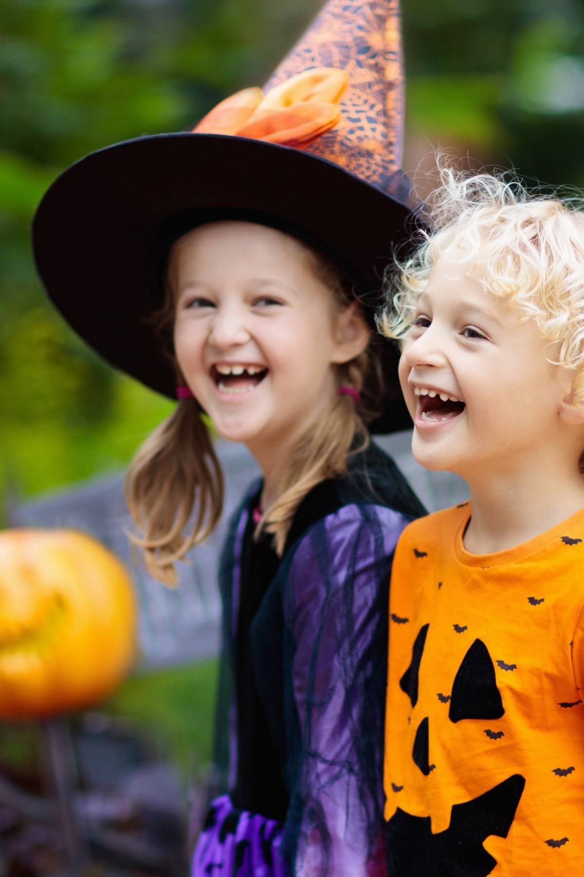Kids in Halloween costumes.