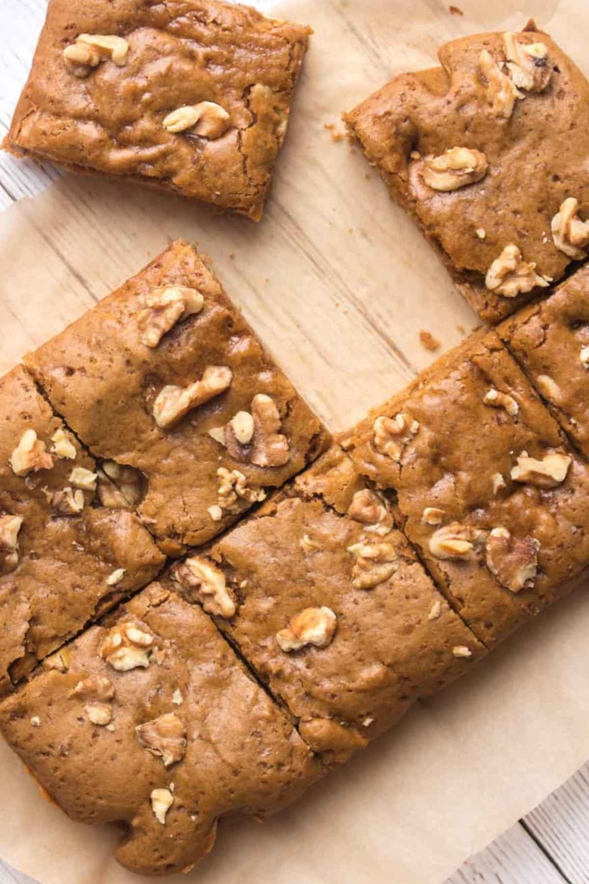 Vegan maple blondies cut into squares.