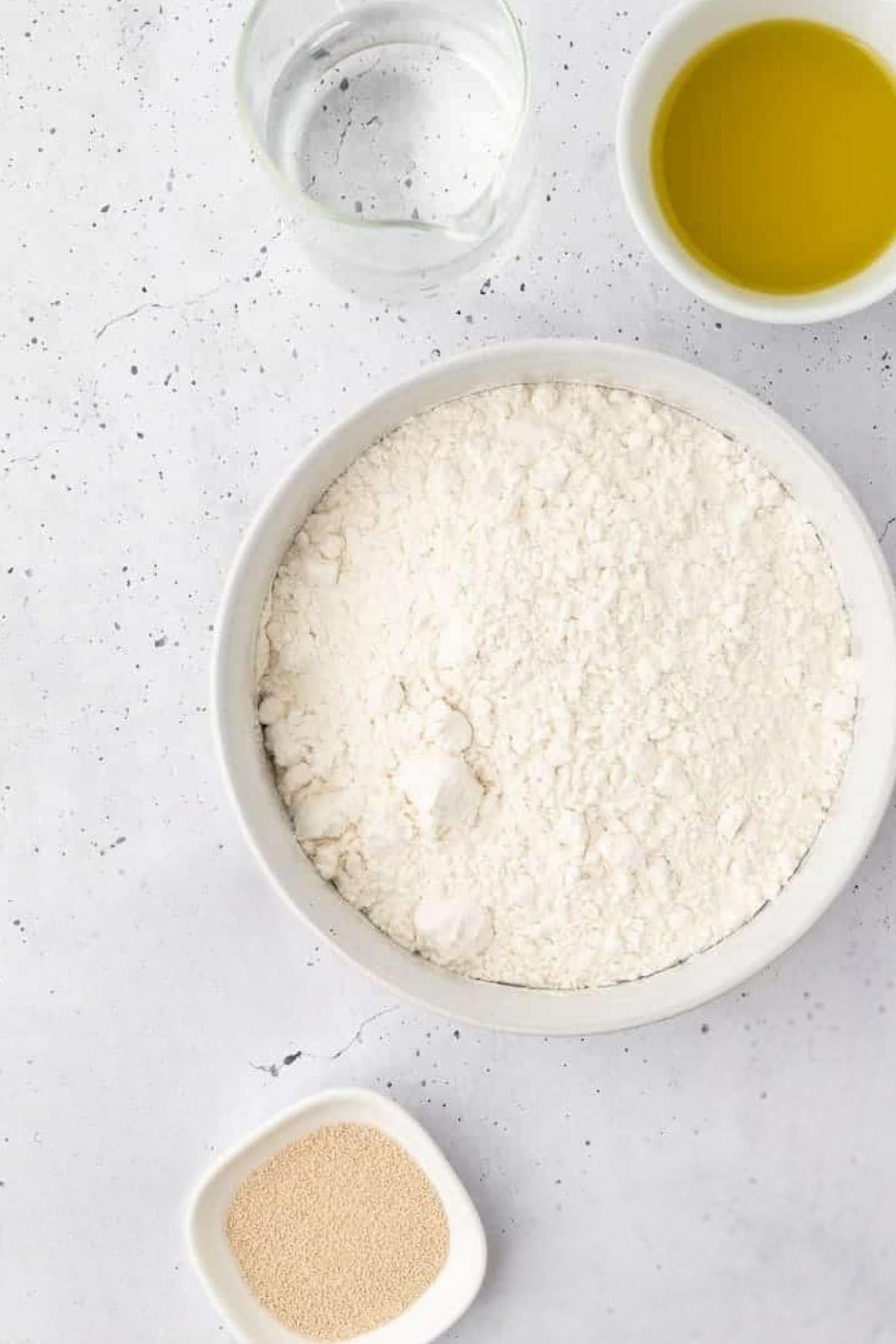 Ingredients for making vegan pretzel bites.