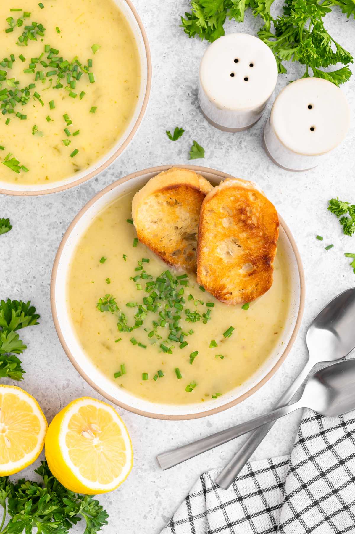 Vegan Potato Leek Soup Flatlay